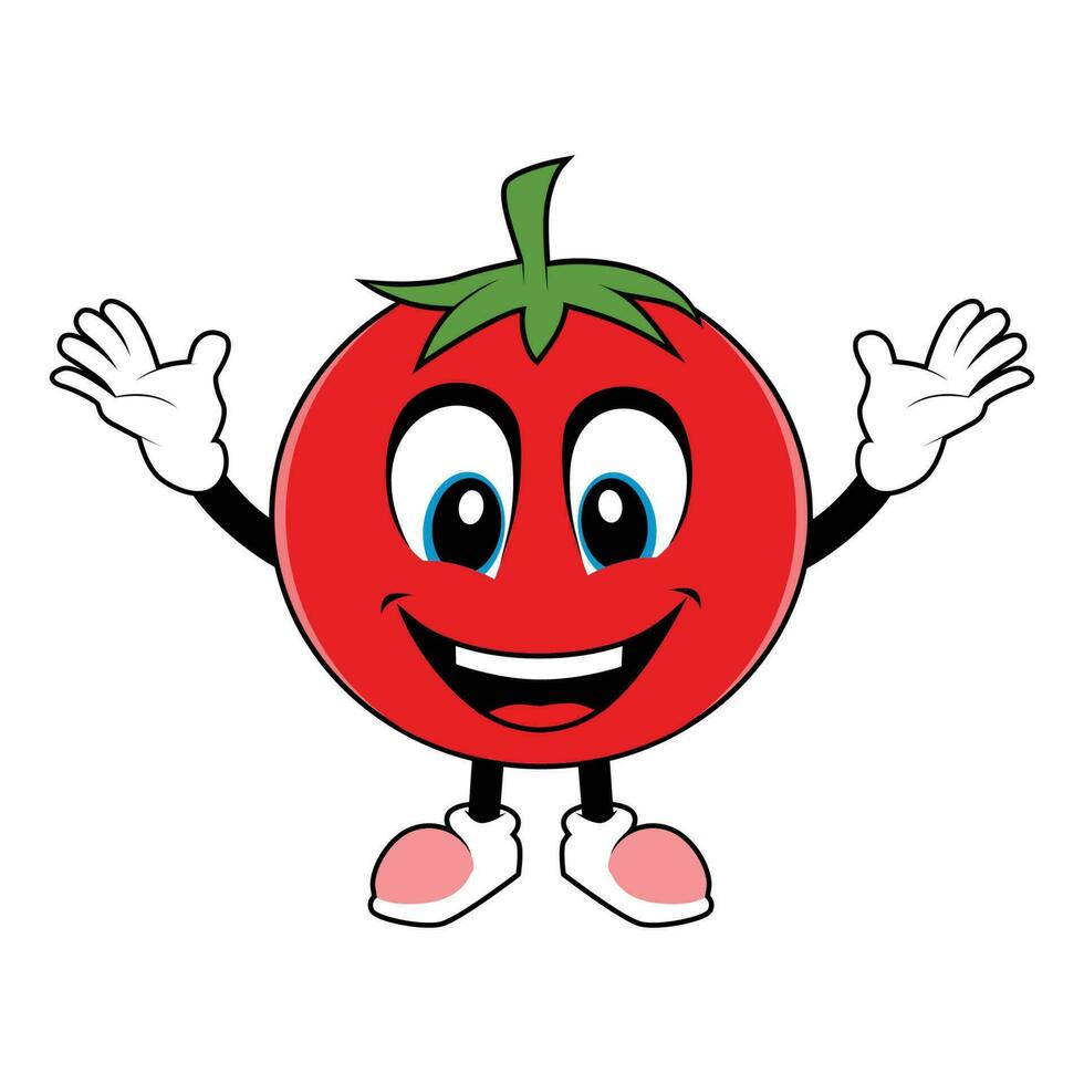 Tomato Fruit Cartoon Mascot with happy smiling face. Vector illustration of red tomato character with various cute expression