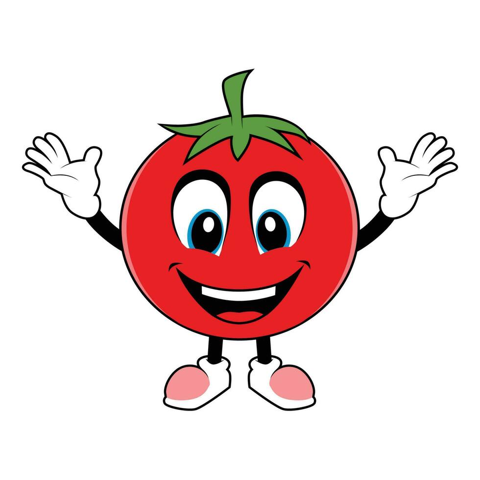 tomate Fruta dibujos animados mascota con contento sonriente rostro. vector ilustración de rojo tomate personaje con varios linda expresión