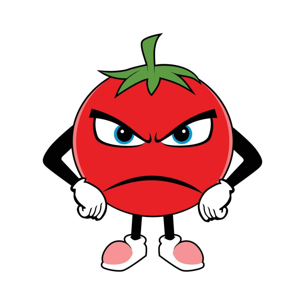 Tomato Fruit Cartoon Mascot With Angry Face. Vector illustration of red tomato character with various cute expression