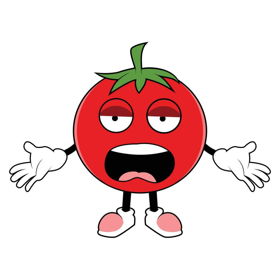 Tomato Fruit Cartoon Mascot With Angry Face. Vector illustration of red tomato character with various cute expression