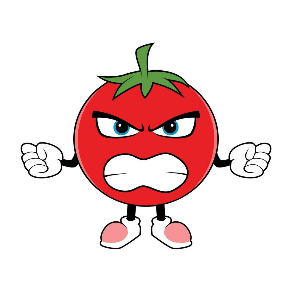 tomate Fruta dibujos animados mascota con enojado rostro. vector ilustración de rojo tomate personaje con varios linda expresión