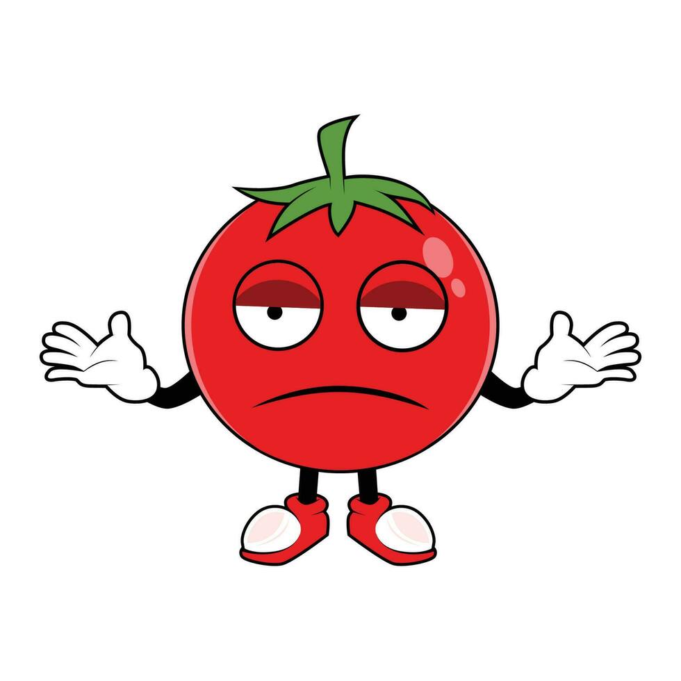 Tomato Fruit Cartoon Mascot with confused gesture. Vector illustration of red tomato character with various cute expression