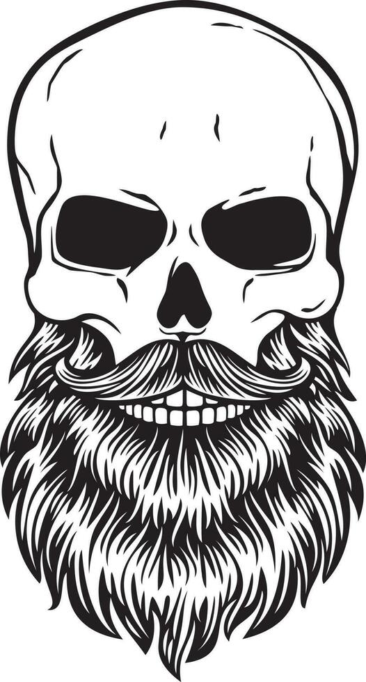 Human Skull with Beard and Mustache Layered. Black and White. Vector Illustration.