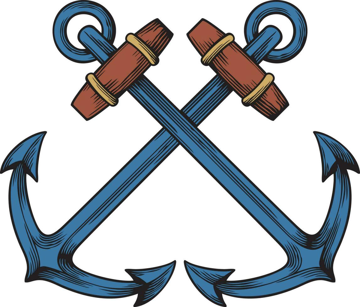 Crossed anchors color. Vector illustration.