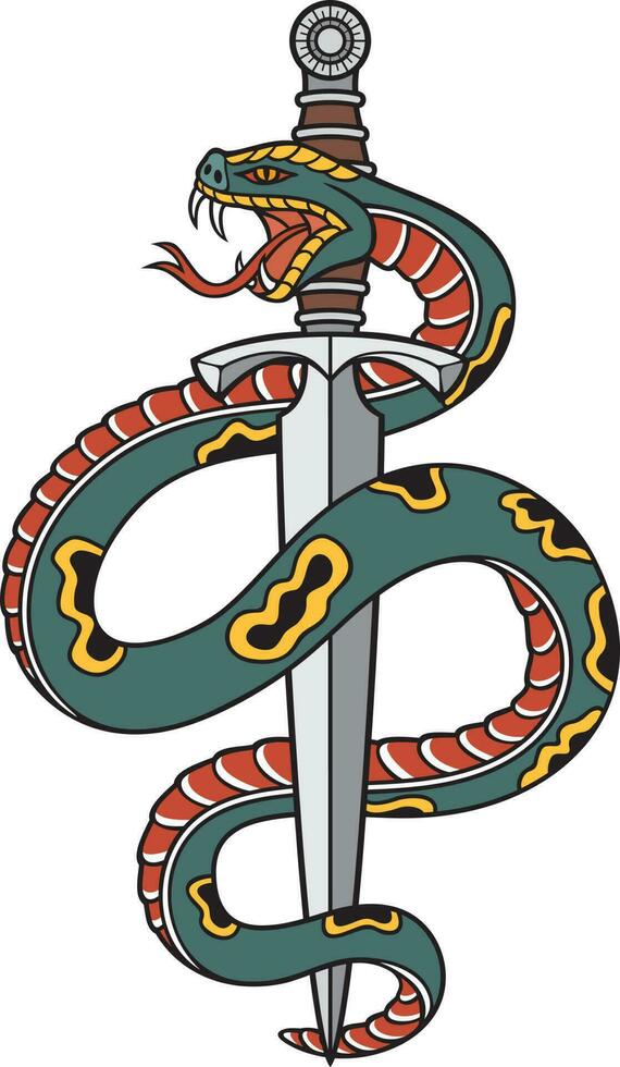 serpiente y cuchillo. antiguo colegio tatuaje. vector ilustración.