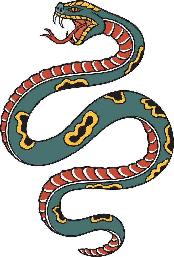 Snake in Old School Tattoo Style. Vector Illustration.