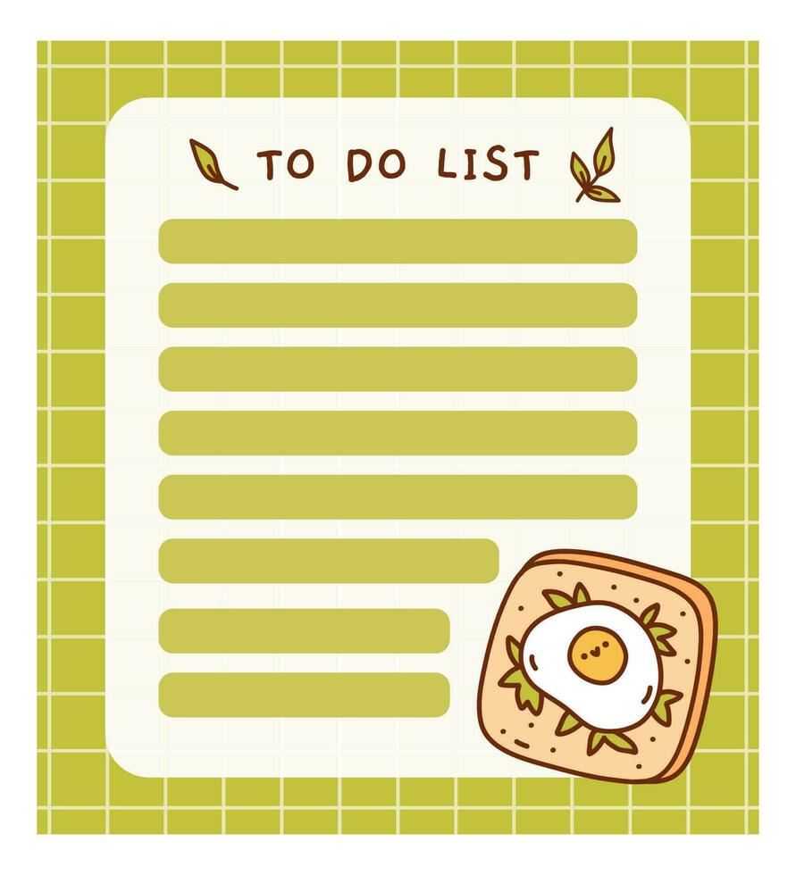 Cute to do list template with fried eggs. Kawaii and funny design of daily planner, schedule or checklist. Perfect for planning, memo, notes and self-organization. Vector hand-drawn illustration.