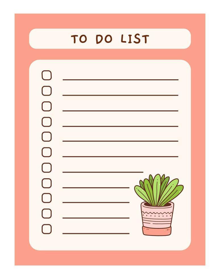 Cute to do list template with floral element. Funny design of daily planner, schedule or checklist. Perfect for planning, memo, notes and self-organization. Vector hand-drawn illustration.