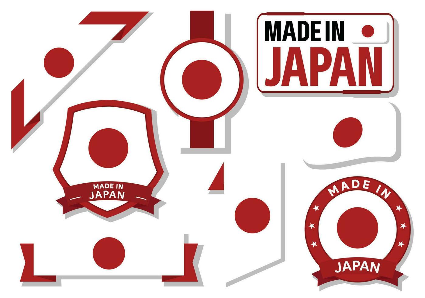 Collection of made in Japan badges labels Japan flags in ribbon vector illustration