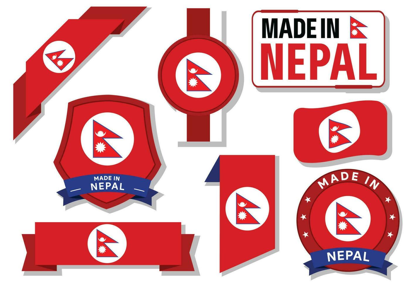 colección de hecho en Nepal insignias etiquetas Nepal banderas en cinta vector ilustración