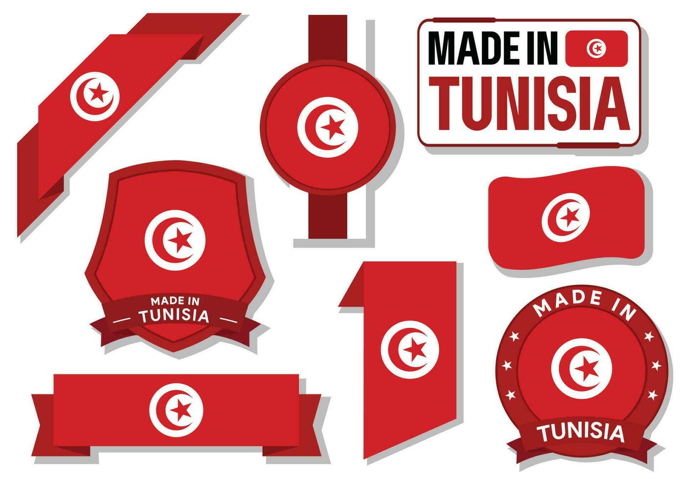 Collection of made in Tunisia badges labels Tunisia flags in ribbon vector illustration