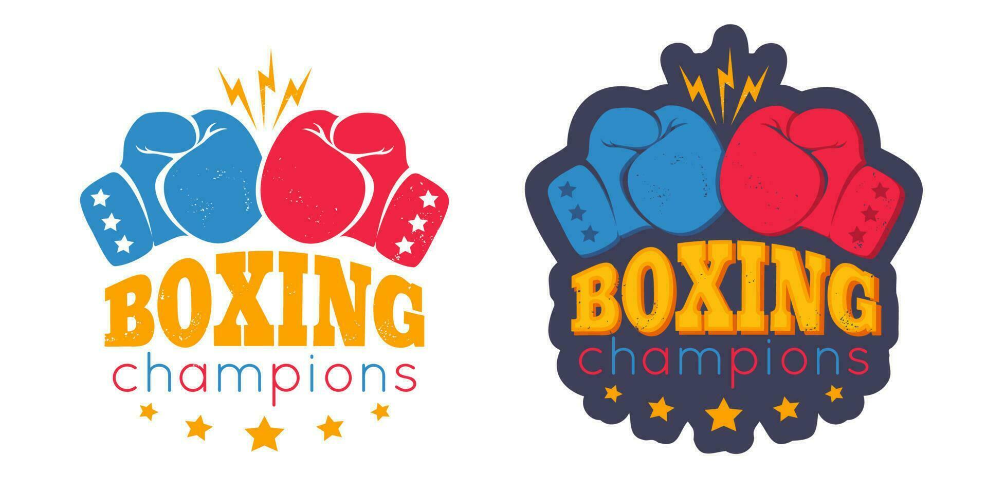 Vector set vintage logos for a boxing with two gloves.