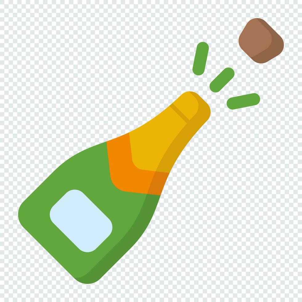 Champagne icon. Champagne bottle pop. Bottle of champagne explosion. Cartoon flat style. Vector illustration