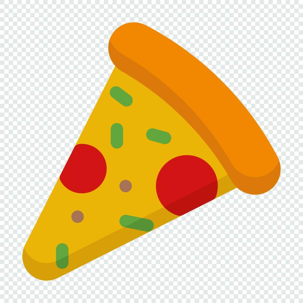 Pizza slice icon. Pizza slice with pepperoni flat icon. Pizzeria food sign. Fast food symbol. Vector illustration