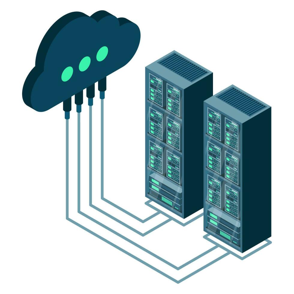 Cloud technology computing concept. Data center concept. Cloud storage. Server room isometric