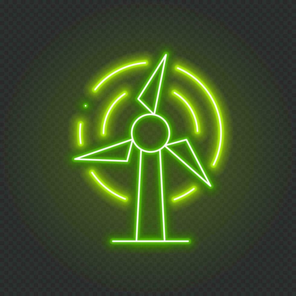 Glowing neon wind turbine icon. Wind generator sign. Neon wind generator turbine power. Glowing neon. Vector illustration