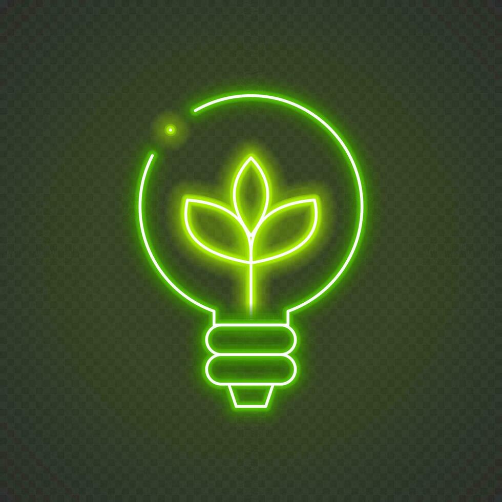 Glowing neon line light bulb with leaf icon. Eco energy concept. Alternative energy concept. Glowing neon. Vector illustration