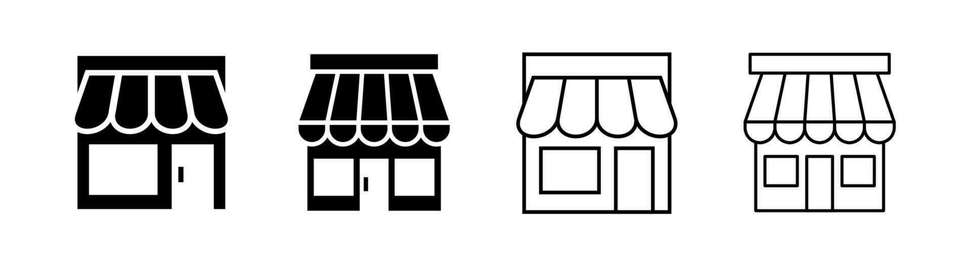 Store front icon set of 4, design element suitable for websites, print design or app vector