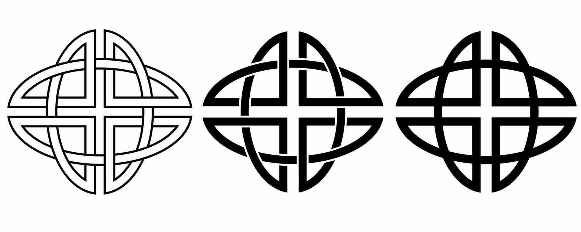 outline silhouette Celtic Quaternary knot icon set isolated on white background vector