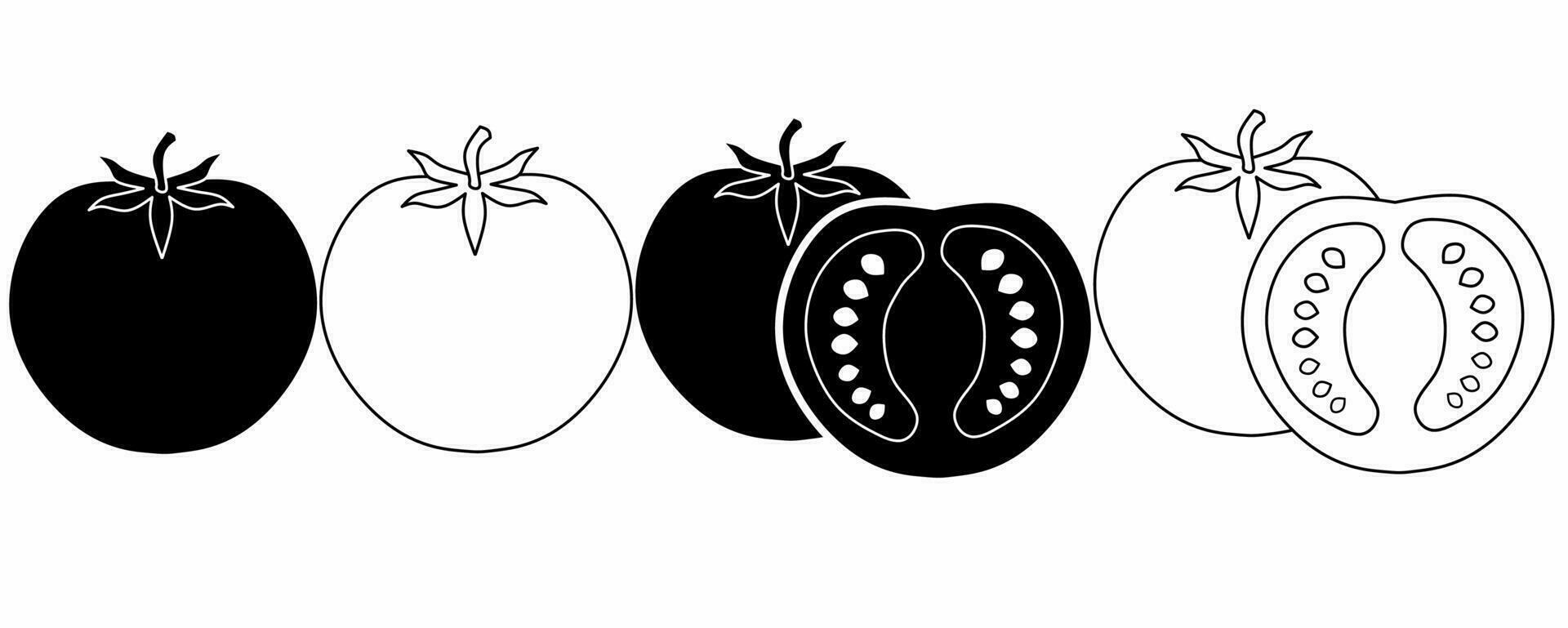 outline silhouette tomato icon set isolated on white background vector