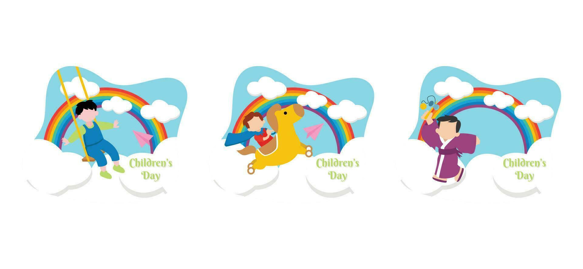Flat Bundle Children's Day Design Illustration vector