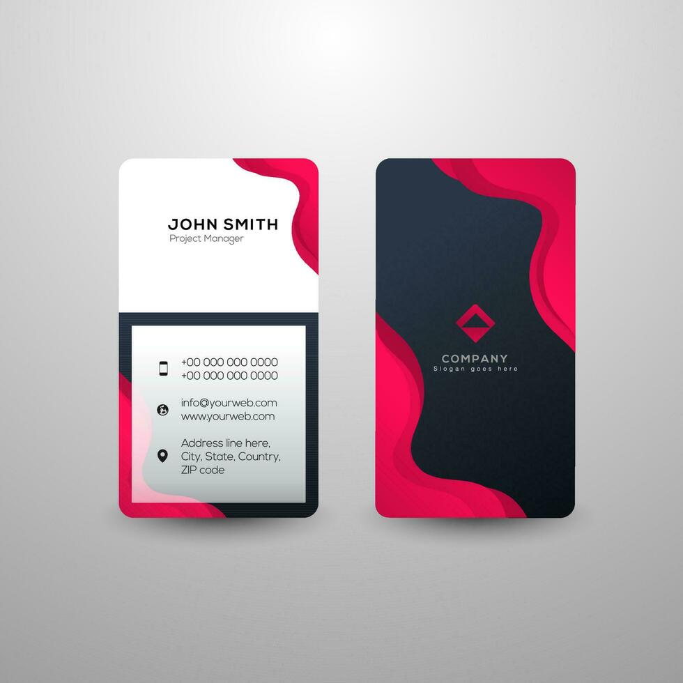 Front and back view of business card or template design with company details. vector