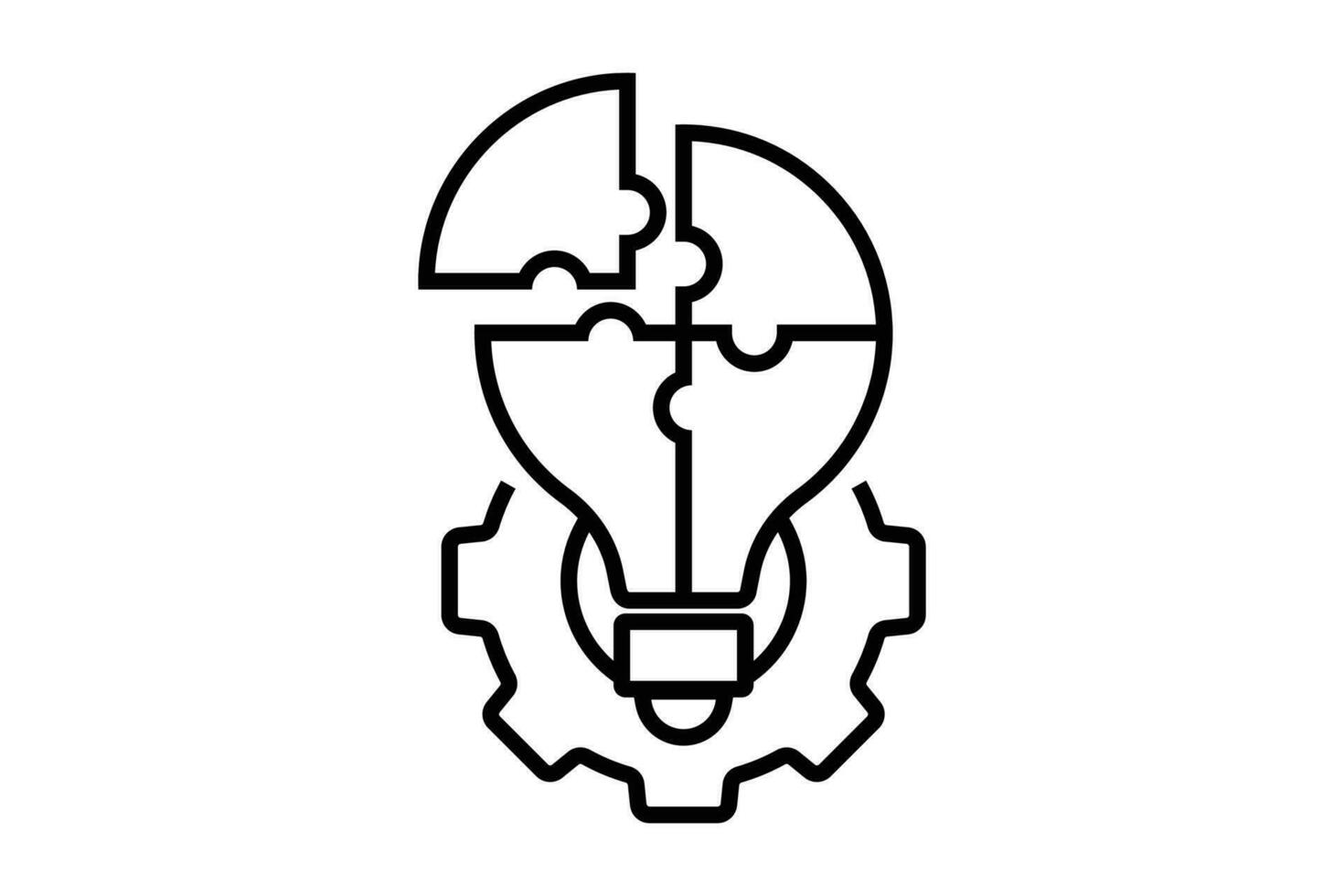 Effective solution icon. Creative ideas light bulb, puzzle piece and gear concept. Line icon style. Simple vector design editable