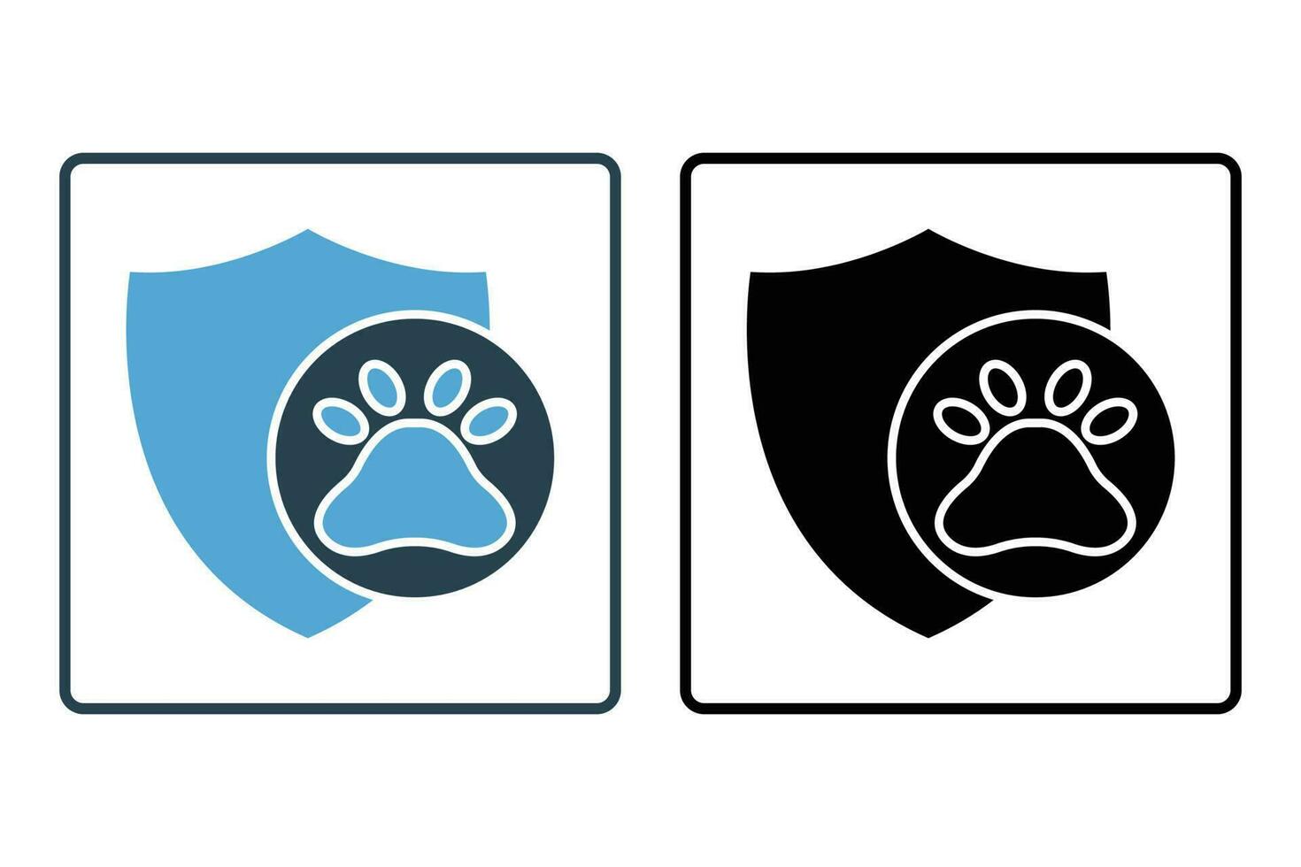 Animal health insurance icon. Solid icon style. Pet protection icon. Dog or cat paw print. Simple vector design editable