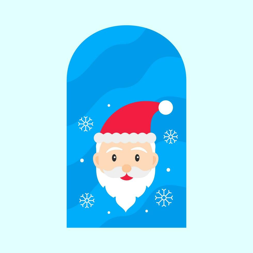 dibujos animados Papa Noel con nevada a ventana en contra azul antecedentes. vector