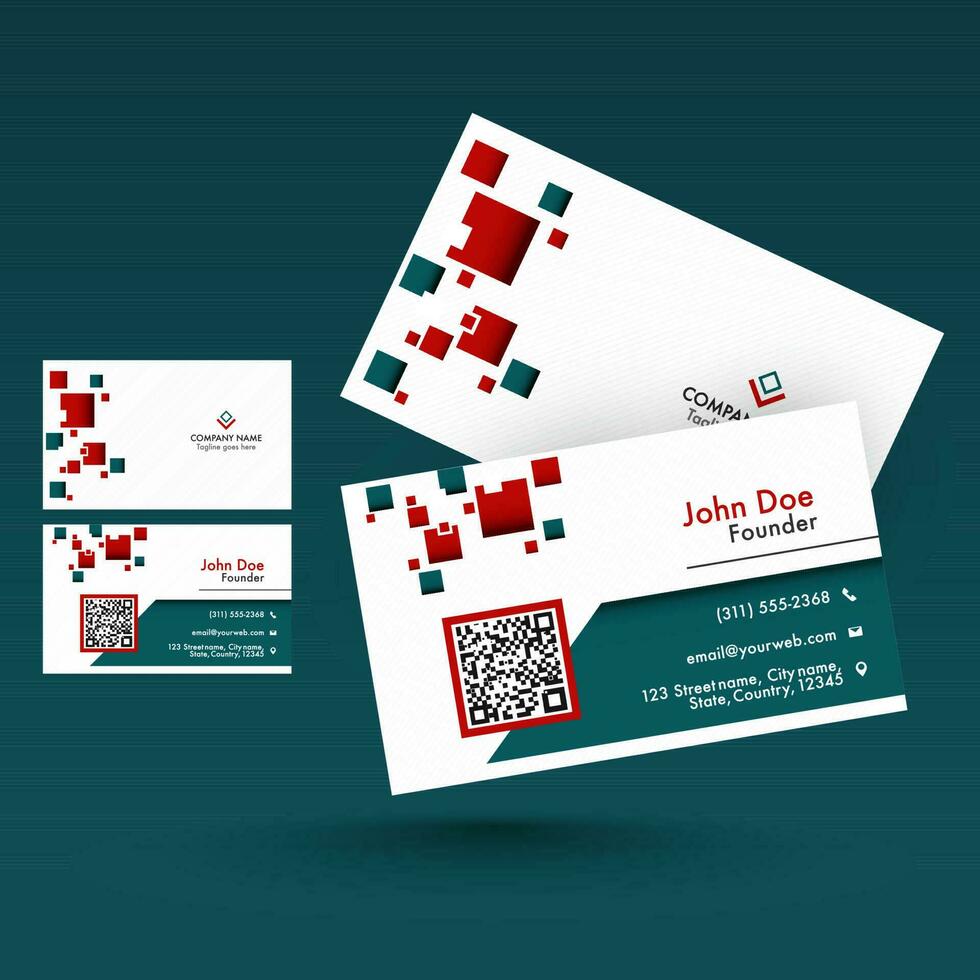 Set Of Horizontal Business Or Visiting Card On Teal Blue Background. vector