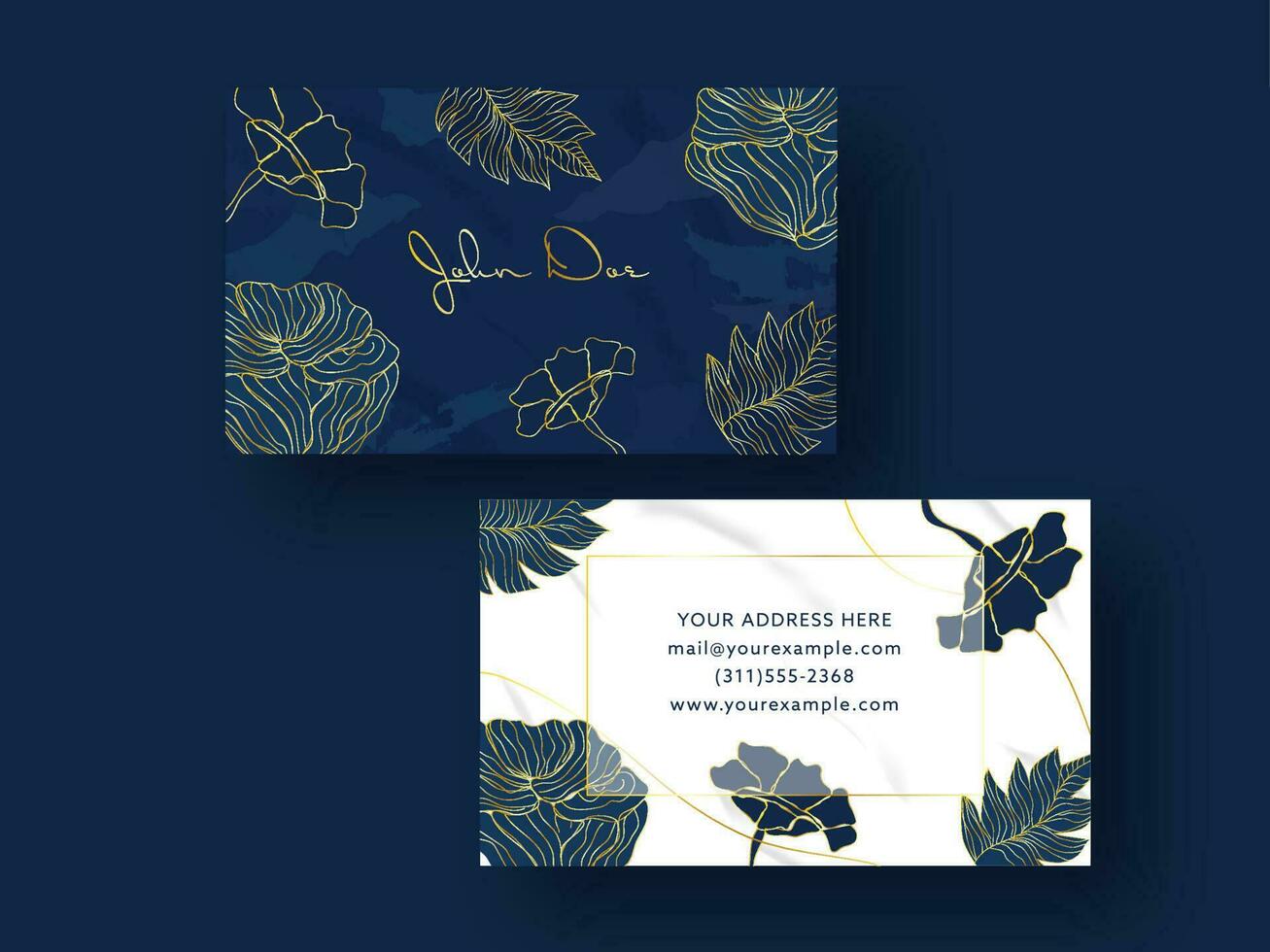 Blue And White Business Card Design With Double-Sides. vector