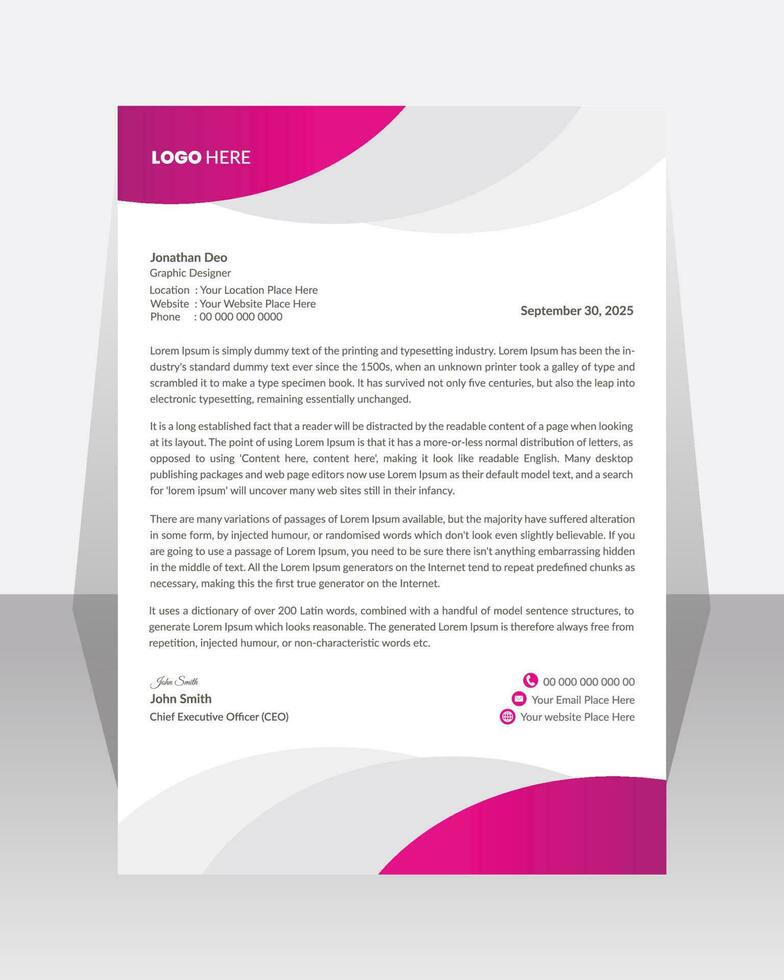 Business letterhead, Letterhead template with various colors, Letterhead template in flat  style, Modern company letterhead template design vector