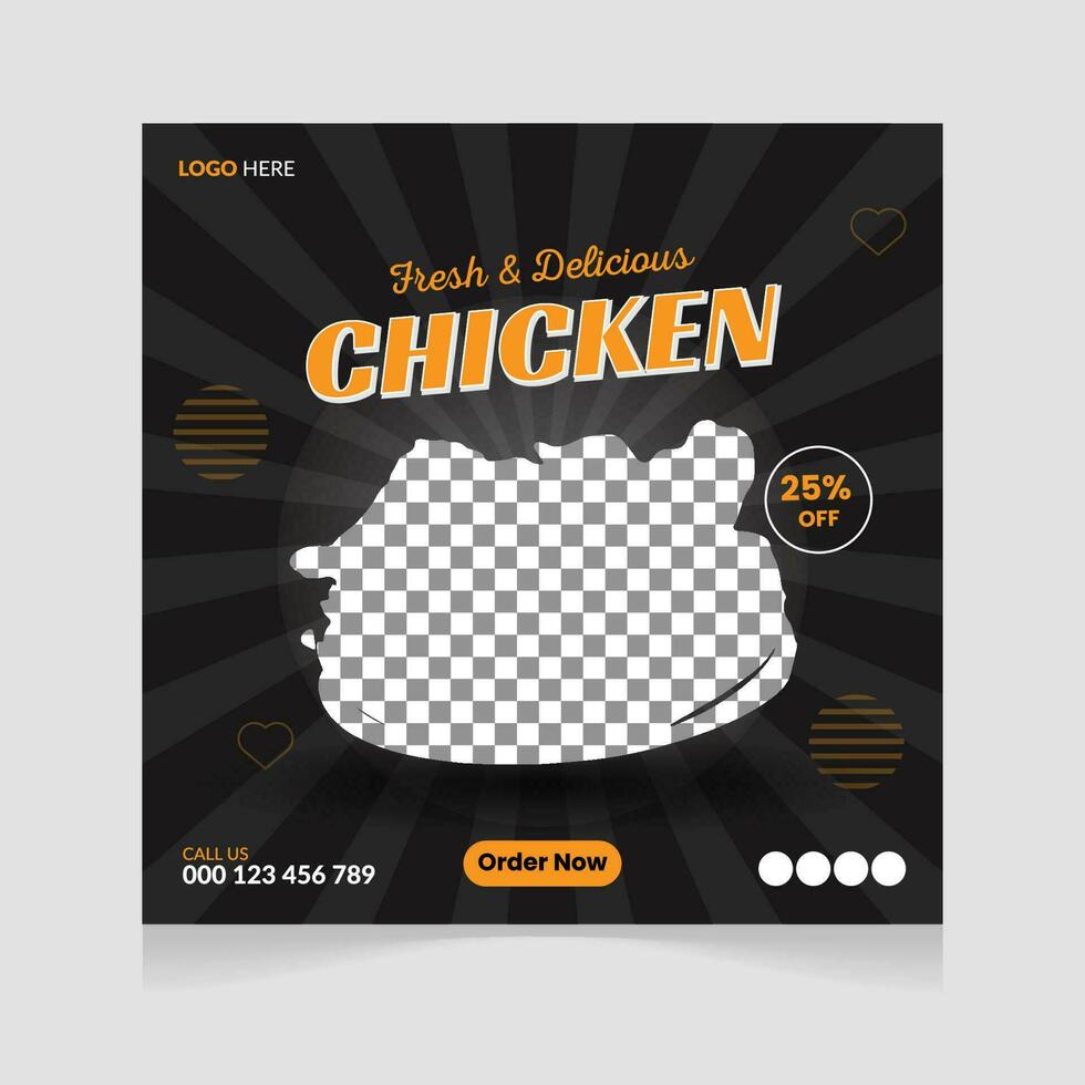 Fresh and spicy delicious chicken social media post design template, Fast food social  media post, delicious chicken or poster, Fresh and spicy food flyer design, free Delivery vector