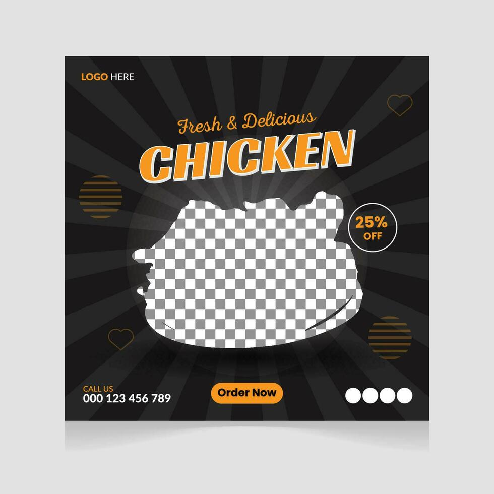 Fresco y picante delicioso pollo social medios de comunicación enviar diseño plantilla, rápido comida social medios de comunicación correo, delicioso pollo o póster, Fresco y picante comida volantes diseño, gratis entrega vector