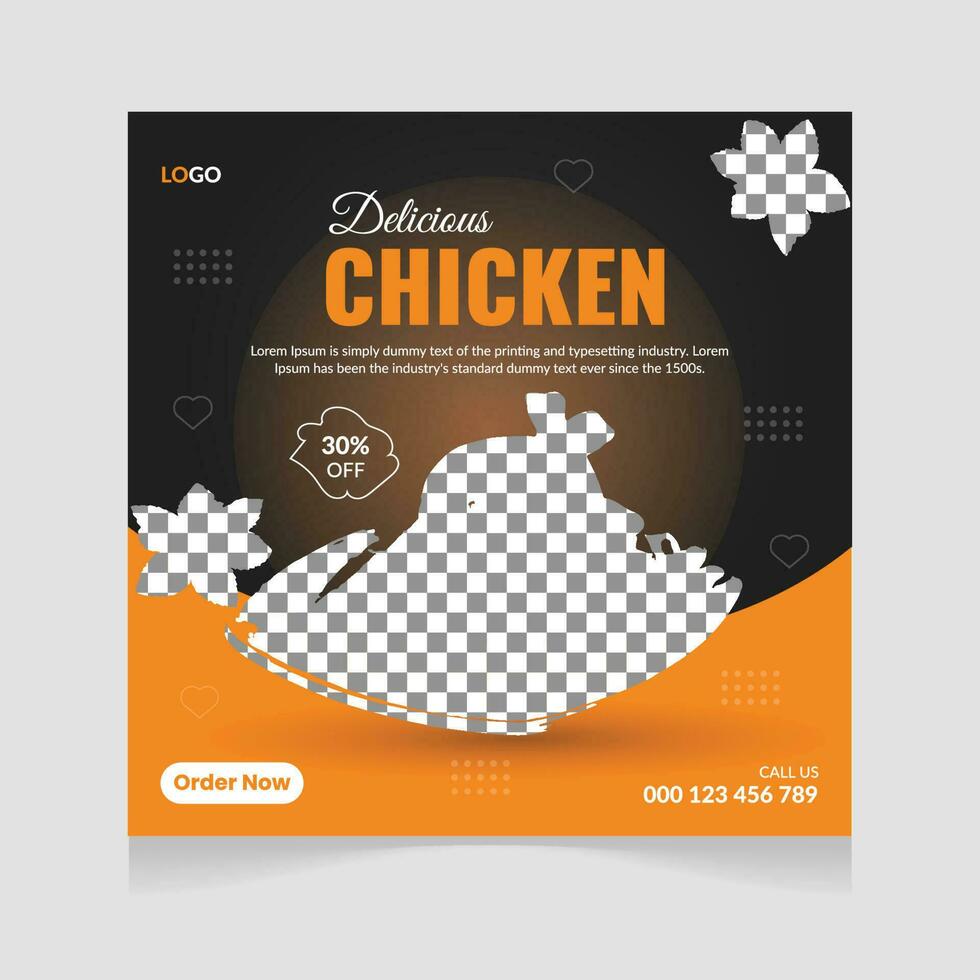 Fresco y picante delicioso pollo social medios de comunicación enviar diseño plantilla, rápido comida social medios de comunicación correo, delicioso pollo o póster, Fresco y picante comida volantes diseño, gratis entrega vector