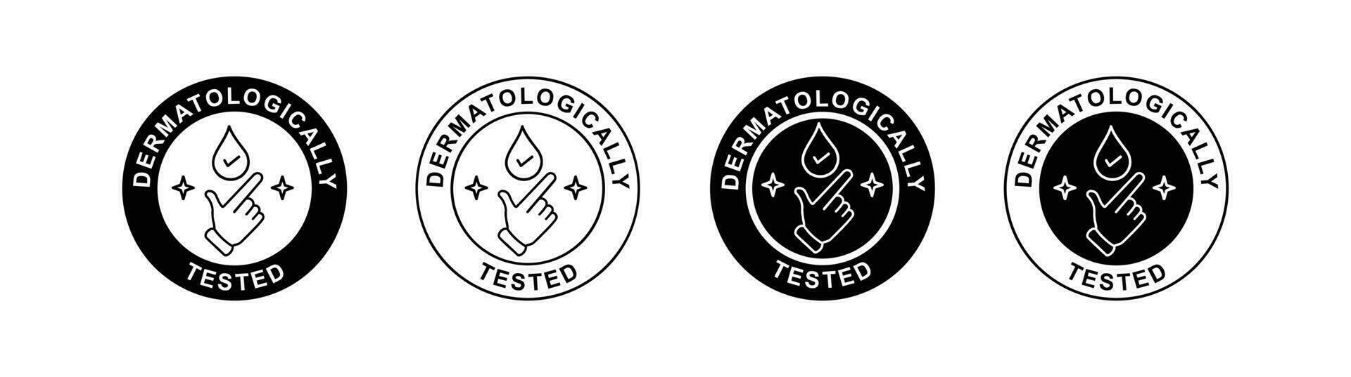 Dermatologically tested icon in line style vector label with water drop. Dermatology dermatologist clinic icon  hand with water logo