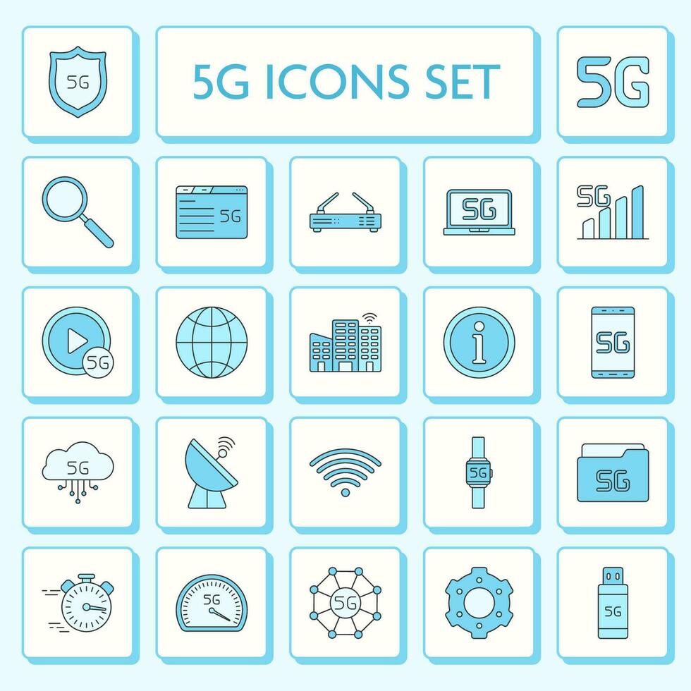 Set Of 5G Icon Or Symbols On Square Background In Blue And White Color. vector