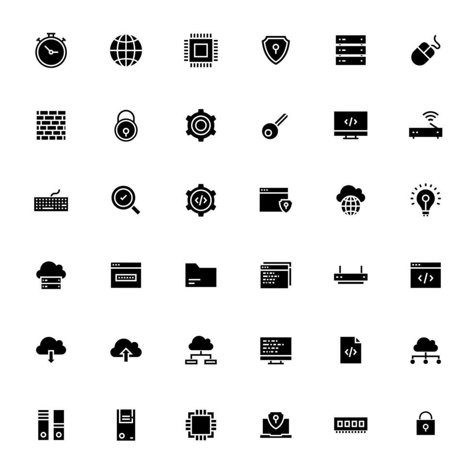 Set of business or programing glyph icon. vector