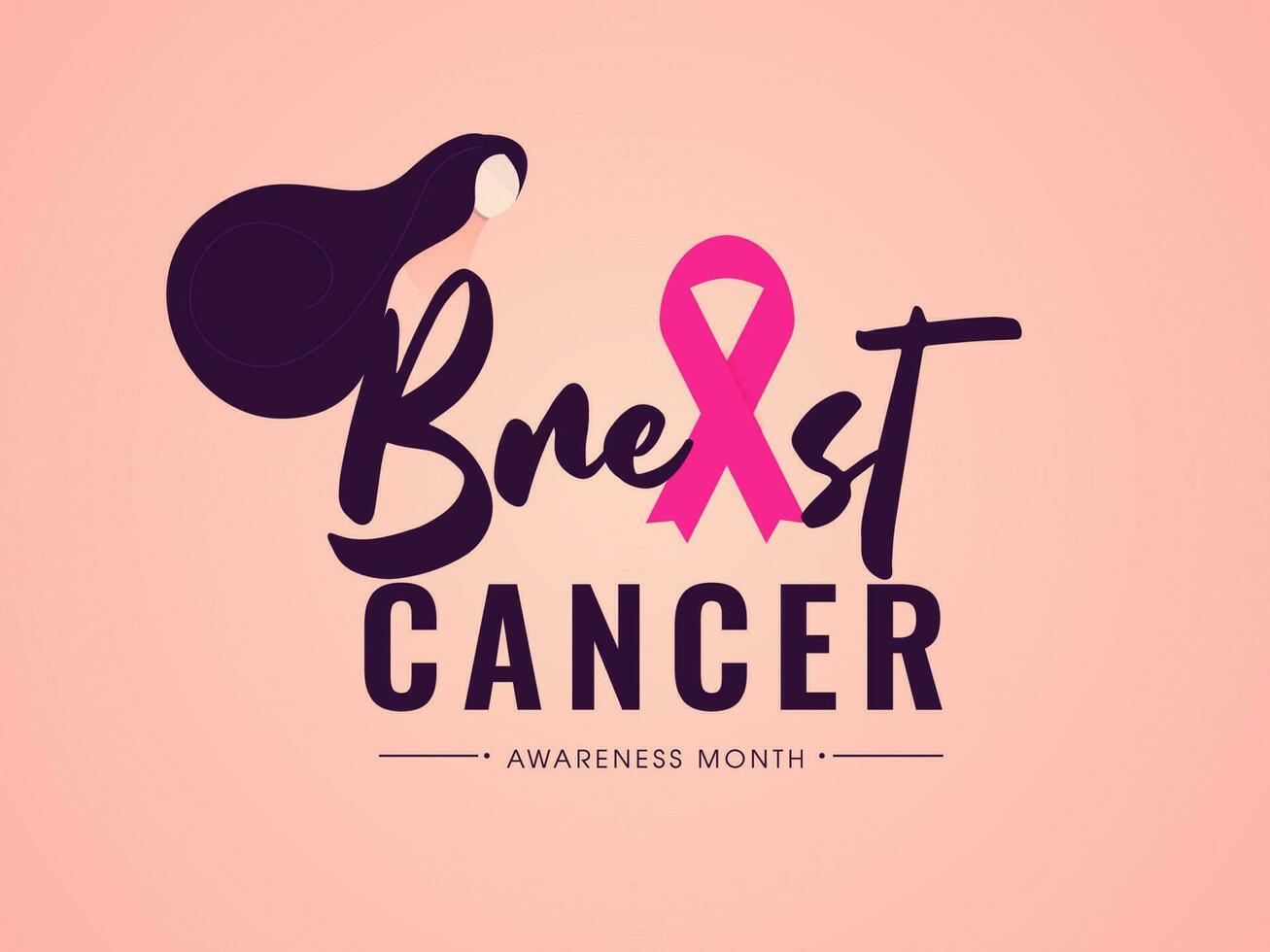 Breast Cancer text with pink ribbon and faceless woman for Awareness Month concept based banner or poster design. vector