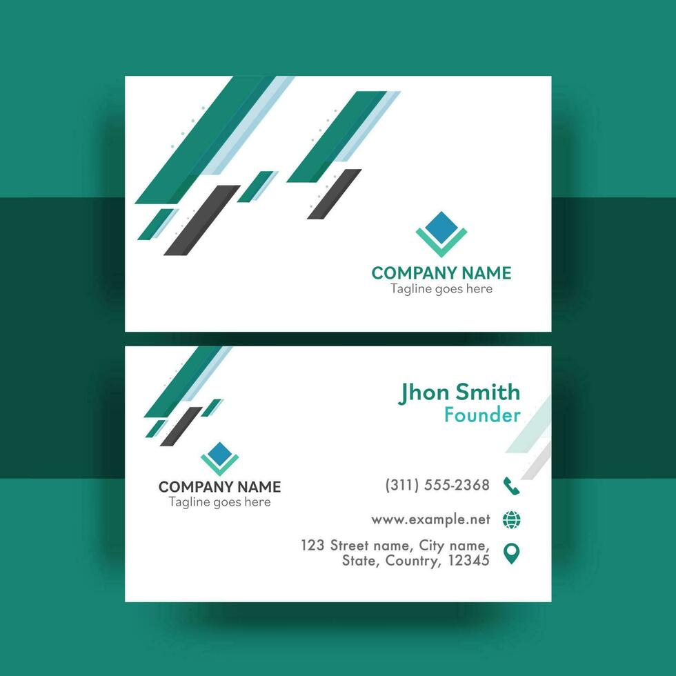 Business Card Design In Front And Back View On Teal Background. vector