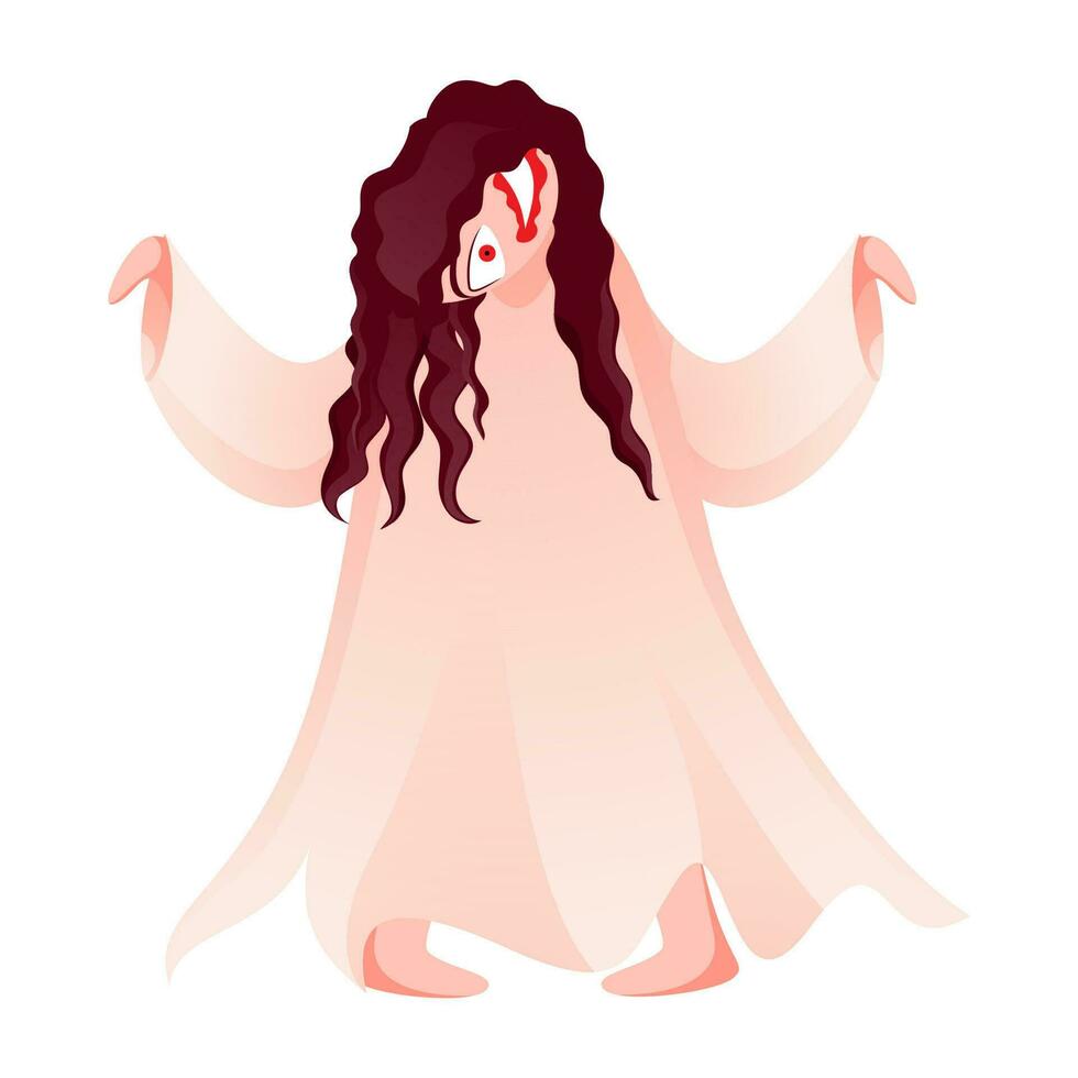 Scary Female Ghost Character on White Background. vector