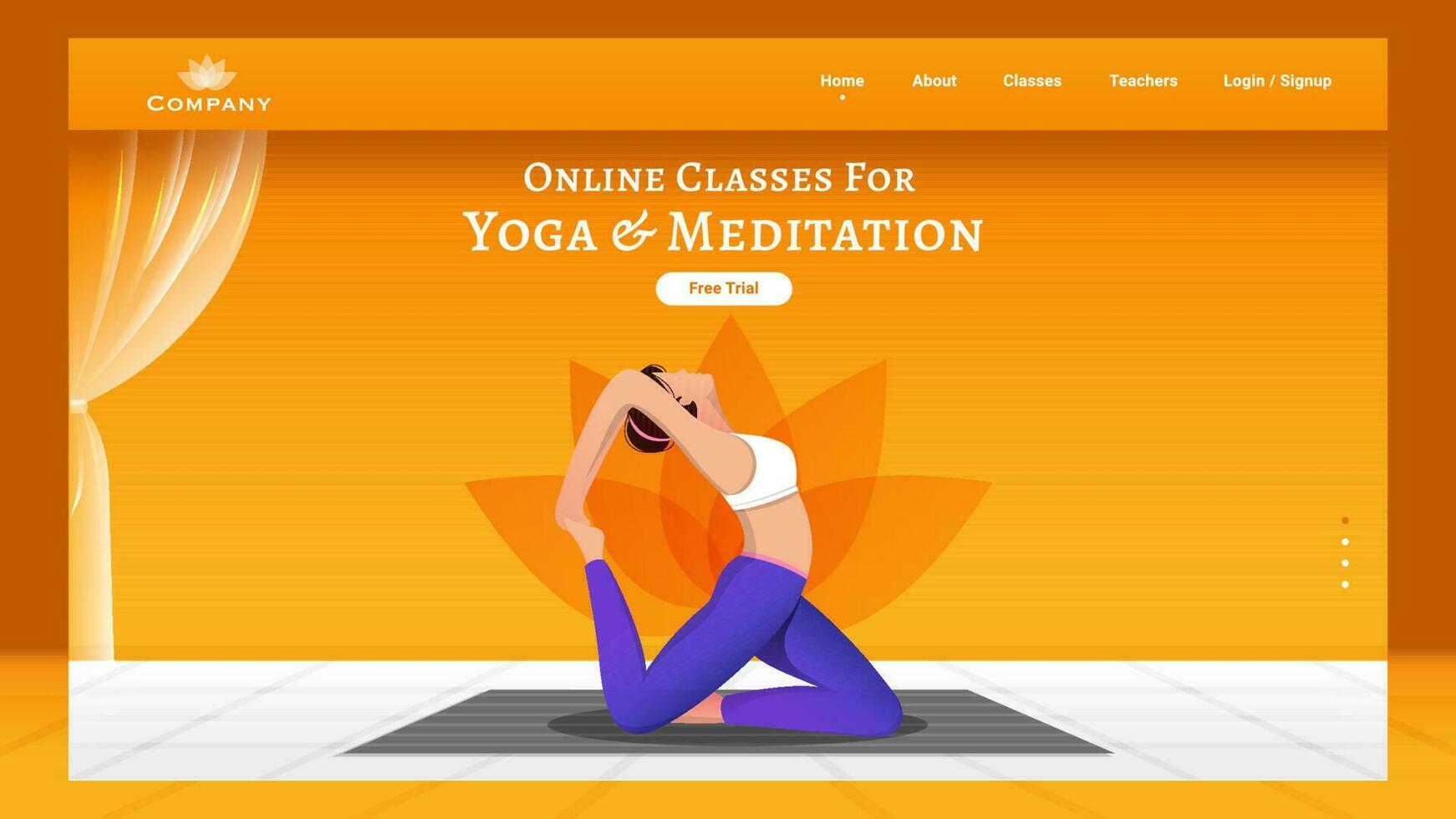 Online Classes for Yoga and Meditation landing page design with faceless woman doing exercise in pirai asana pose. vector