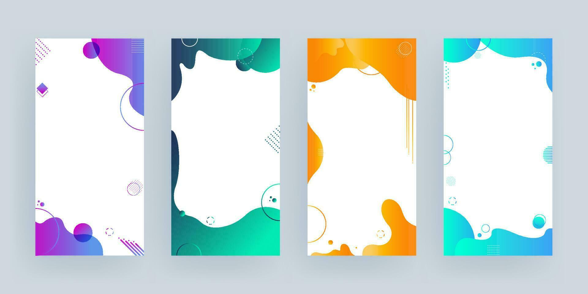 Collection of different color fluid art effect background with space for your message on white background. vector
