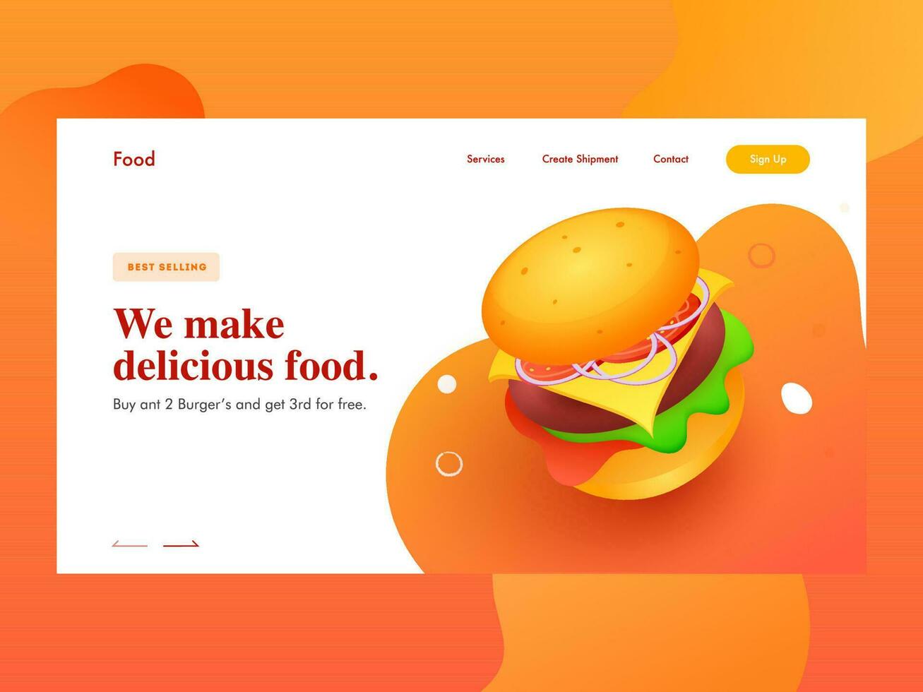 Responsive web banner or landing page design with presenting burger for We make delicious food. vector