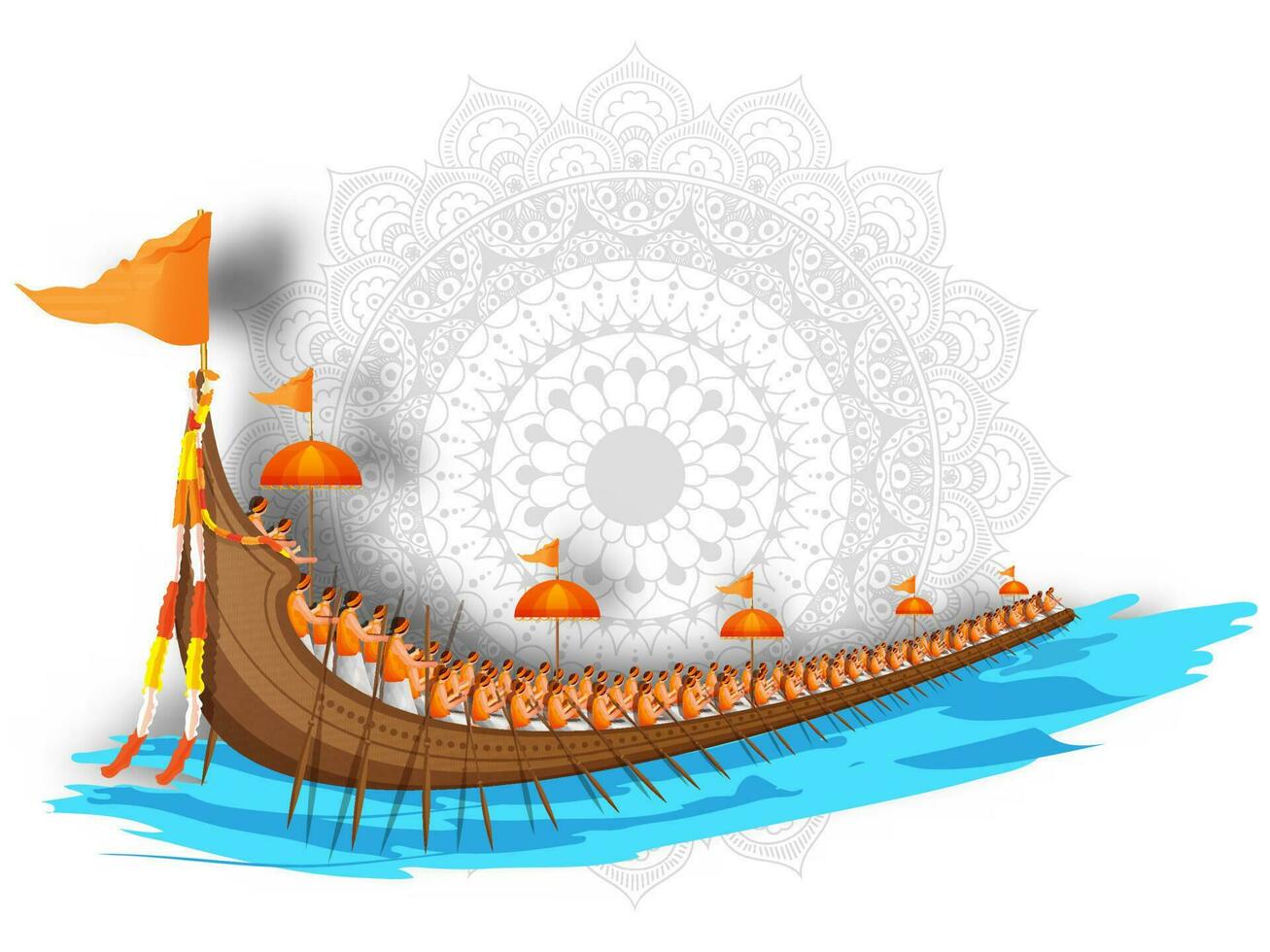 aránmula barco carrera ilustración en mandala modelo antecedentes para onam festival celebracion concepto. vector