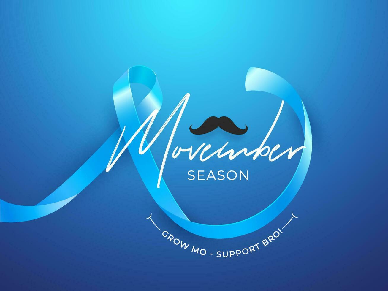 movember temporada bandera o póster diseño con SIDA cinta y Bigote en azul antecedentes para de los hombres salud concepto. vector