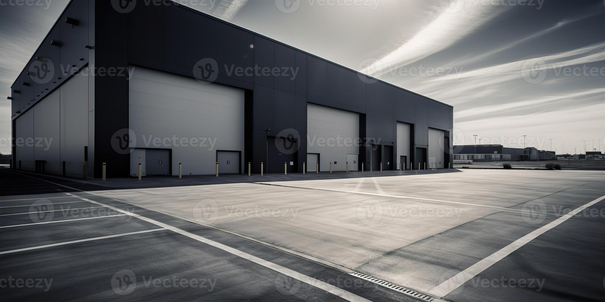 . . Realistic render of logistic business transport warehouse dock station. Factory and transport house. Graphic Art photo