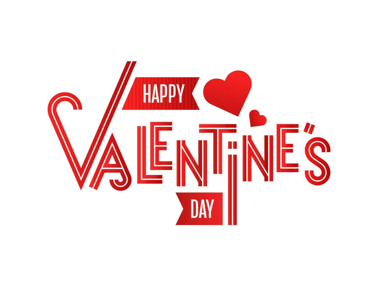Stylish Red Font of Happy Valentine's Day with Hearts on White Background. vector