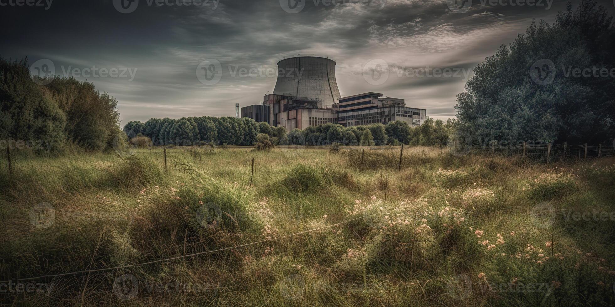 , . Nuclear atomic power plant electric stration. Dark mood ecology danger vibe. Graphic Art photo