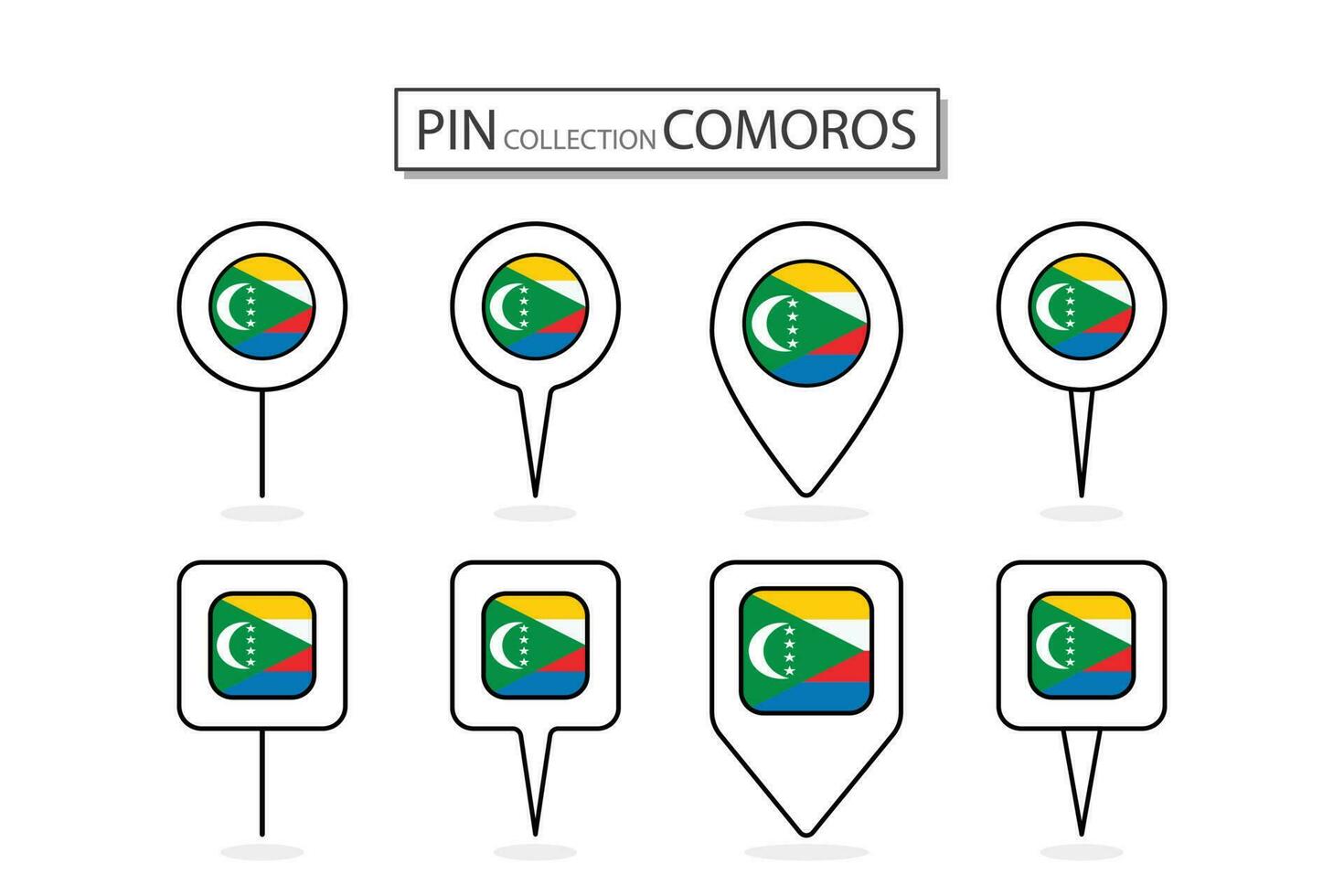 Set of flat pin Comoros flag  icon in diverse shapes flat pin icon Illustration Design. vector
